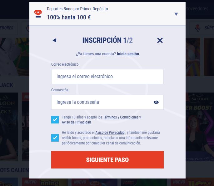 Completa inscripcion rapida ingresando correo y contraseña en TikiTaka