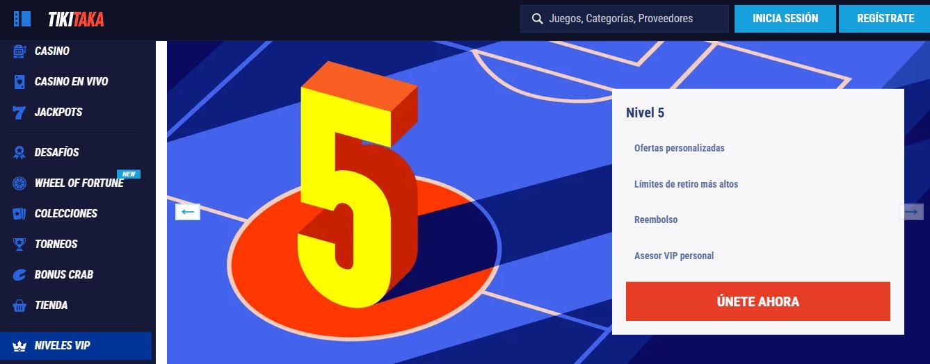 Alcanza nivel cinco VIP en TikiTaka para limites retiro mas altos